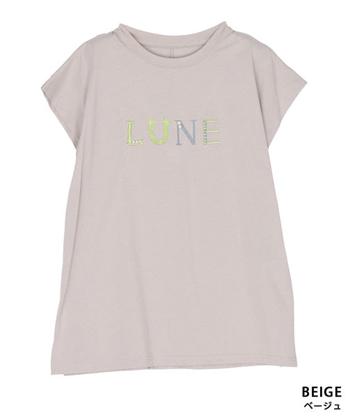 綿100％英字刺繍フレンチスリーブTシャツ 36-1556