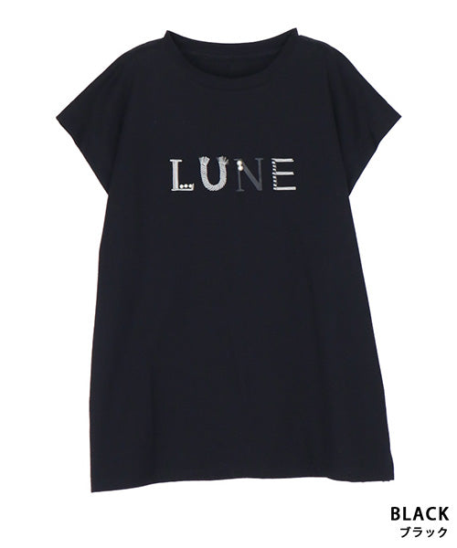 綿100％英字刺繍フレンチスリーブTシャツ 36-1556