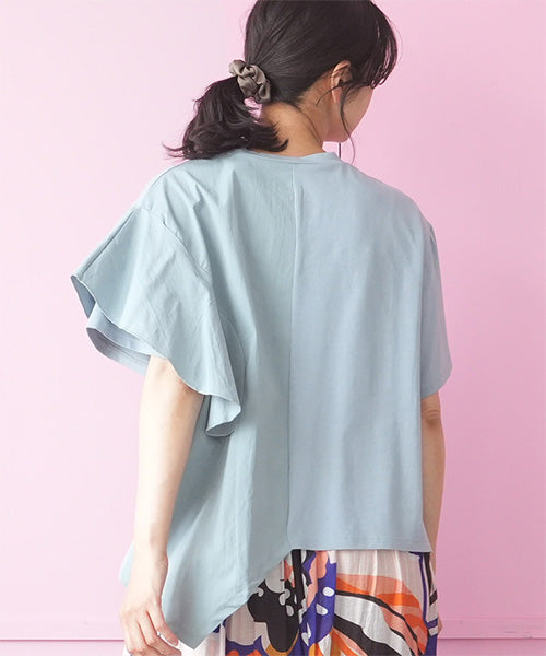異素材切替半袖裾アシンメトリーTシャツカットソー 36-1605｜40代 50代