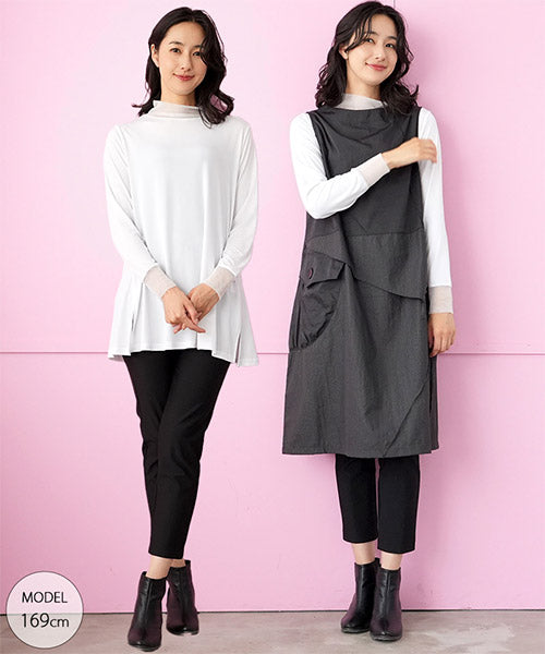 ハイネックメッシュ切替Aラインチュニック 36-1622｜40代 50代 60代