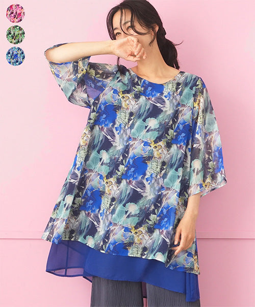 【コイビトミサキ】M～L 半袖 チュニック Aライン 重ね着風 ゆったり コイビトミサキ】M～L 半袖 チュニック Aライン 重ね着風