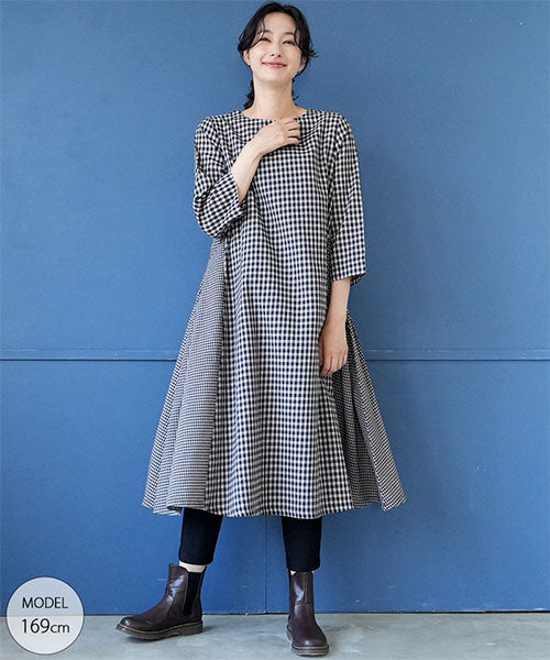 美品★ センソユニコ　ギンガムチェック　変形ワンピース　アシメントリー　半袖 セール】レディース ビッグセーラーカラーギンガムチェック