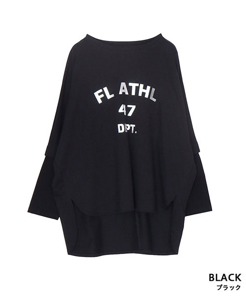 英字プリントドルマンスリーブレイヤード風切替カットソー 36-1641｜40