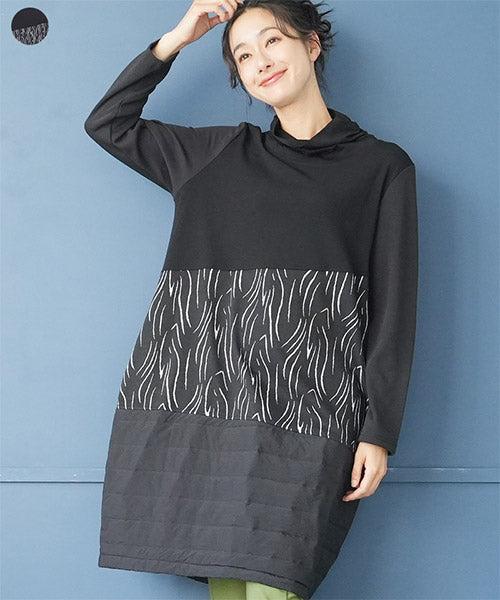 異素材切替コクーンシルエットワンピース 36-1675｜40代 50代 60