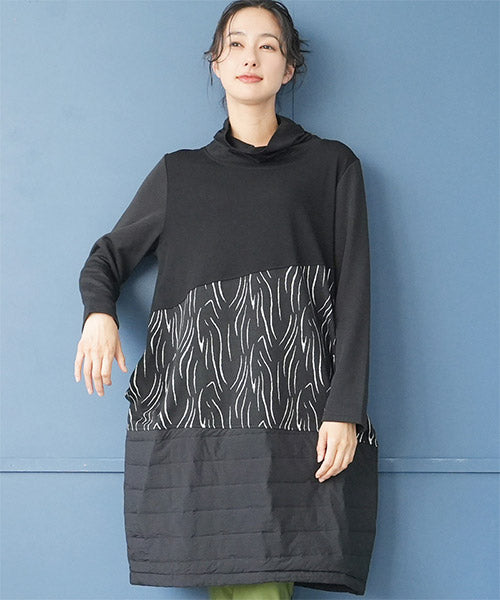 異素材切替コクーンシルエットワンピース 36-1675｜40代 50代 60代