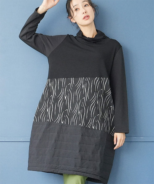 異素材切替コクーンシルエットワンピース 36-1675｜40代 50代 60代