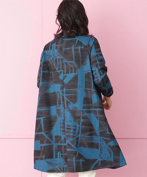 ハイネック総柄長袖Aラインチュニック 36-1679