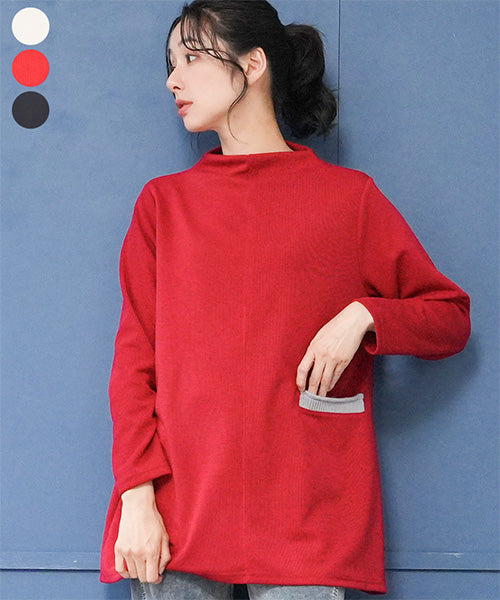 ポケットアクセント長袖Aラインチュニック 36-1686