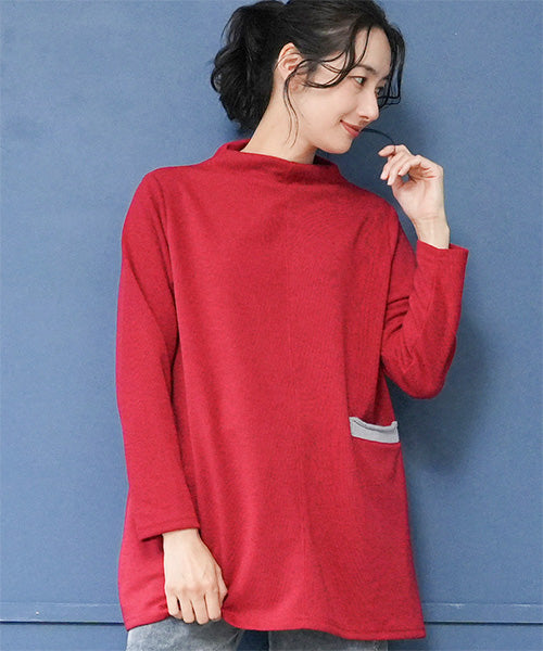 ポケットアクセント長袖Aラインチュニック 36-1686