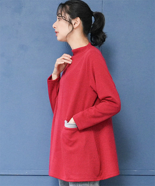 ポケットアクセント長袖Aラインチュニック 36-1686