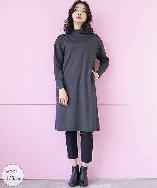 サイドライン切替ボトルネックワンピース 36-1687｜40代 50代 60代