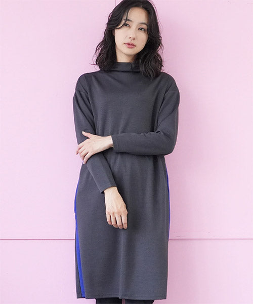 サイドライン切替ボトルネックワンピース 36-1687｜40代 50代 60代
