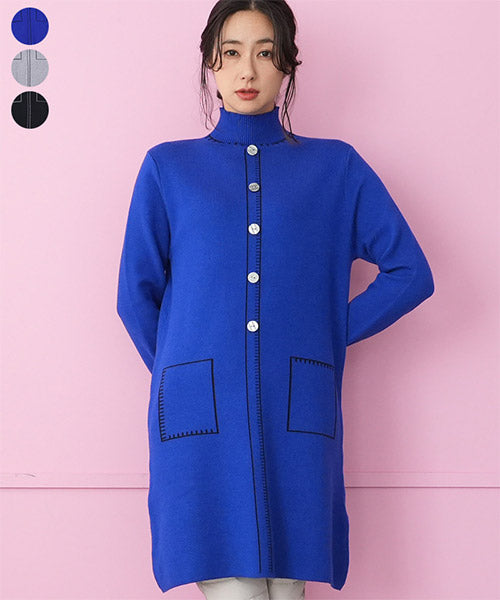 ハイネックだまし絵ニットチュニック 36-1695