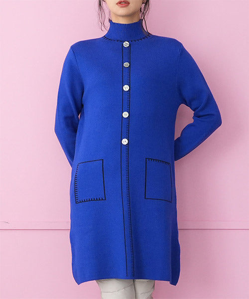 ハイネックだまし絵ニットチュニック 36-1695