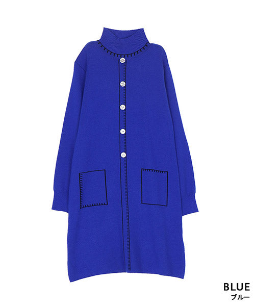 ハイネックだまし絵ニットチュニック 36-1695