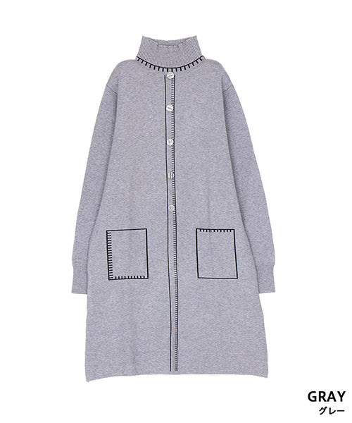 ハイネックだまし絵ニットチュニック 36-1695