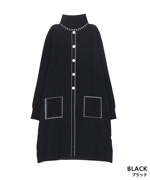 ハイネックだまし絵ニットチュニック 36-1695