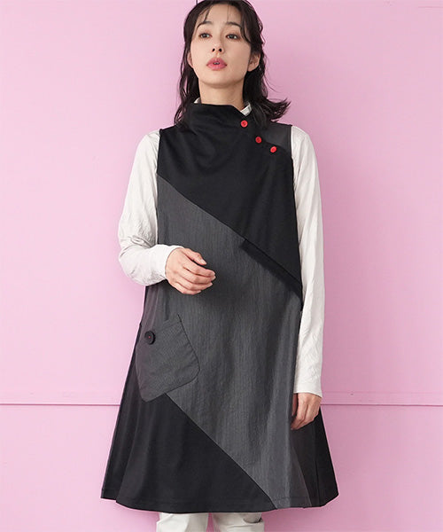 ストライプ柄異素材切替ノースリーブチュニック 36-1697｜40代 50代 60