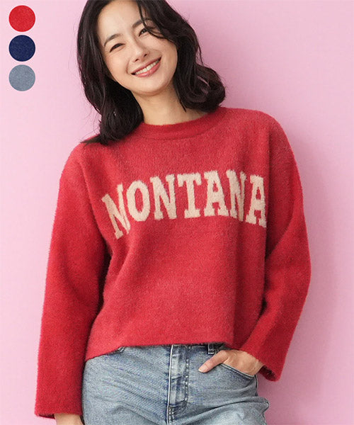 ナイロン100％英字ニットプルオーバー 36-1698｜40代 50代 60代 大人の