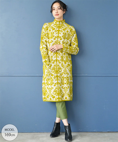 ダマスク柄長袖ニットチュニック 36-1712