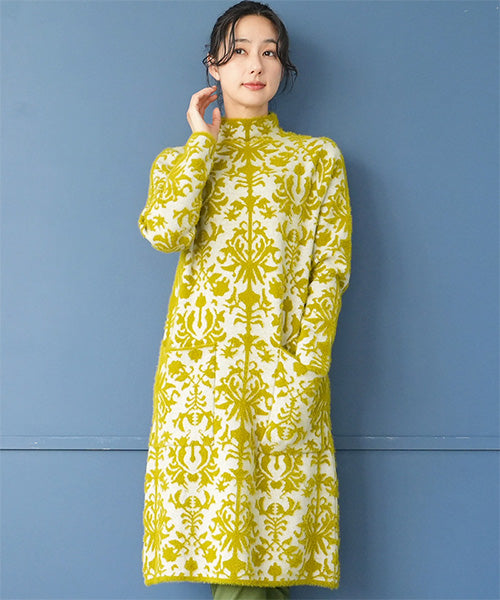 ダマスク柄長袖ニットチュニック 36-1712