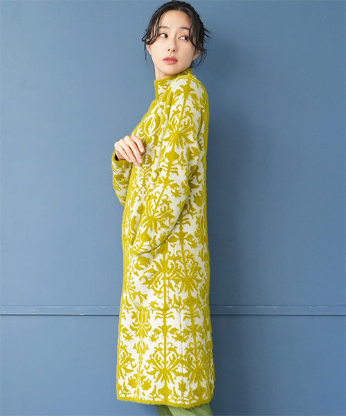 ダマスク柄長袖ニットチュニック 36-1712