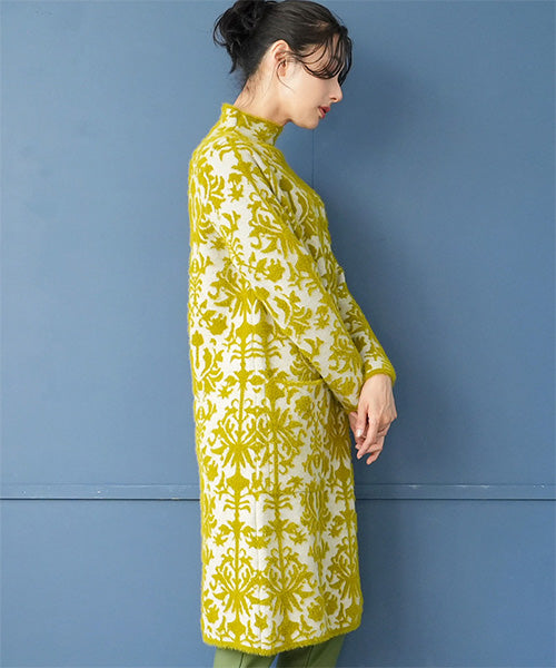 ダマスク柄長袖ニットチュニック 36-1712