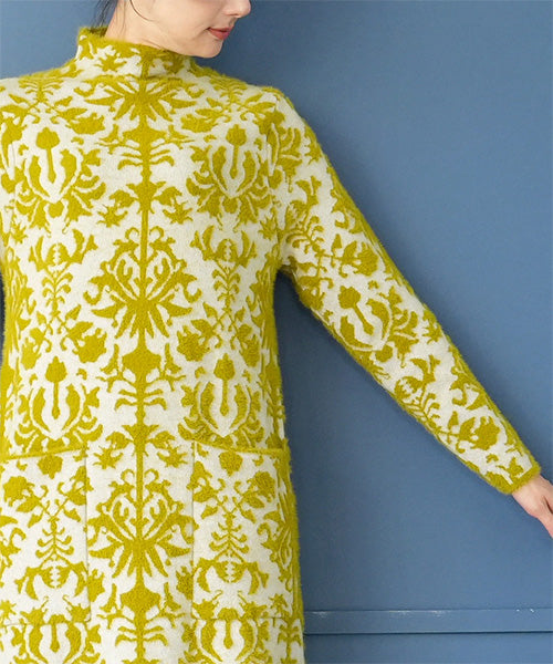 ダマスク柄長袖ニットチュニック 36-1712