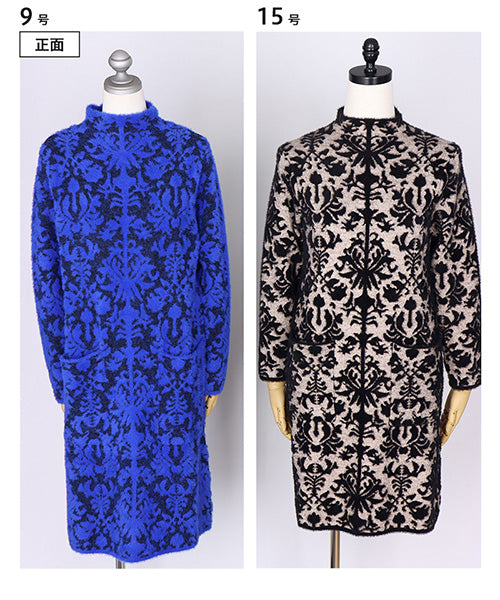 ダマスク柄長袖ニットチュニック 36-1712