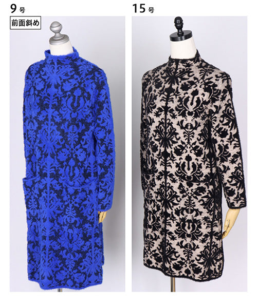 ダマスク柄長袖ニットチュニック 36-1712