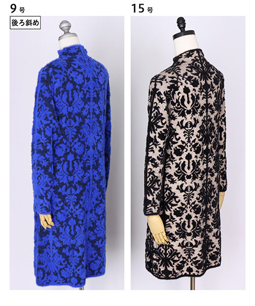 ダマスク柄長袖ニットチュニック 36-1712