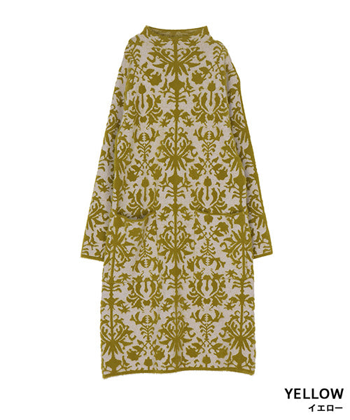 ダマスク柄長袖ニットチュニック 36-1712