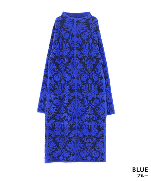 ダマスク柄長袖ニットチュニック 36-1712