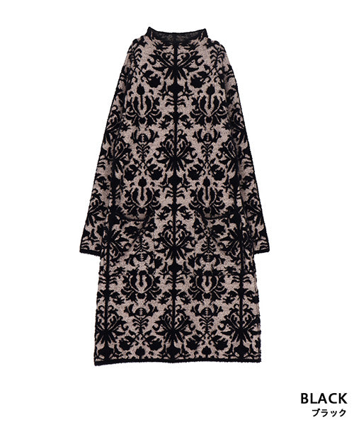 ダマスク柄長袖ニットチュニック 36-1712