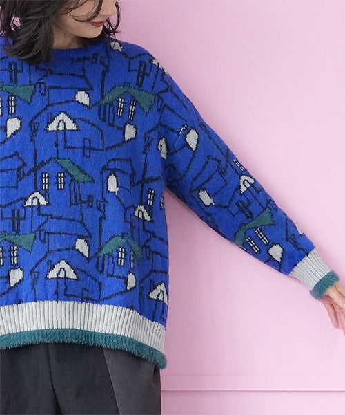 街柄リブ切替ワイドニット 36-1723｜40代 50代 60代 大人の女性に向け