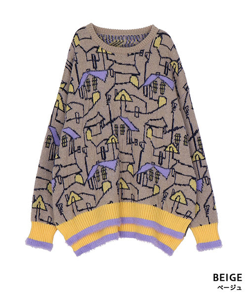 街柄リブ切替ワイドニット 36-1723｜40代 50代 60代 大人の女性に向け