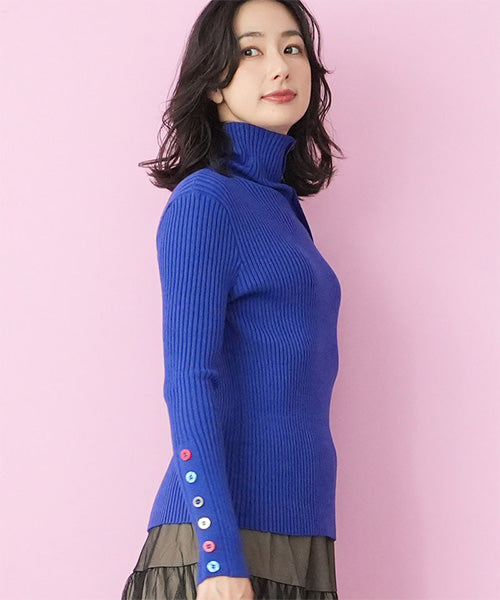 配色ボタンハイネックニットプルオーバー 36-1730