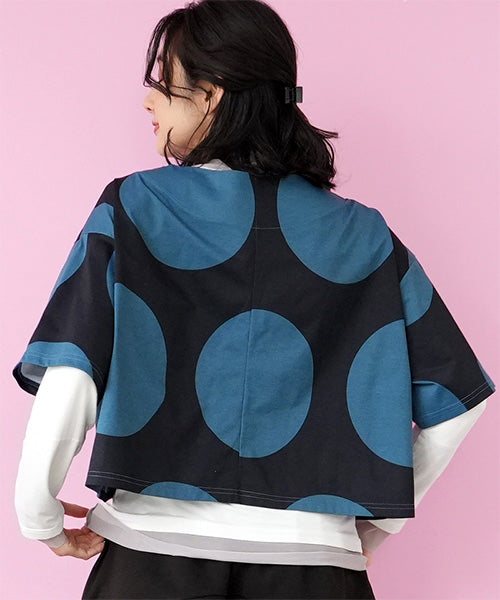 ビッグドット柄ボートネックショート丈半袖Tシャツカットソー 36-1736