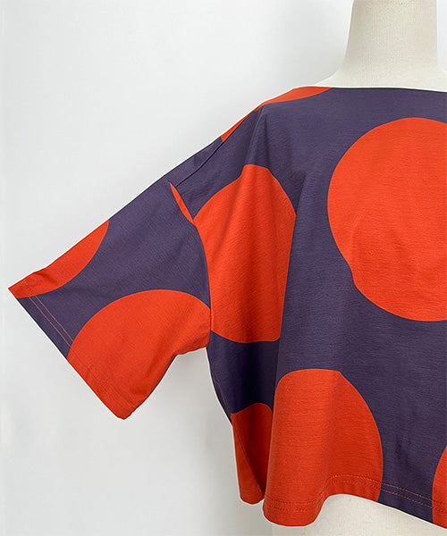 ビッグドット柄ボートネックショート丈半袖Tシャツカットソー 36-1736