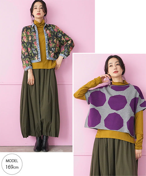 襟・袖ゴムシャーリングハイネック長袖インナーカットソー 36-1745