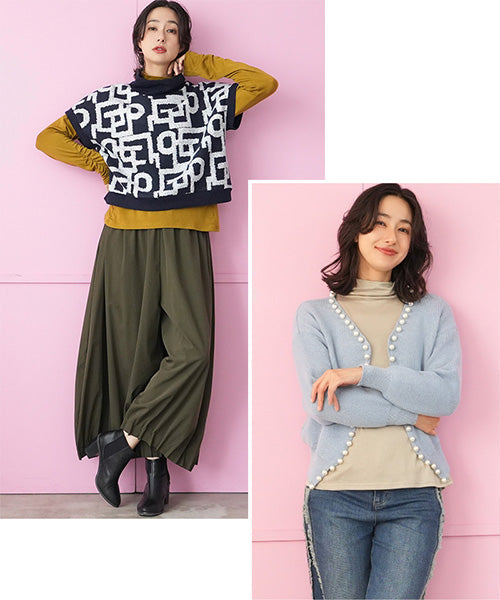 襟・袖ゴムシャーリングハイネック長袖インナーカットソー 36-1745