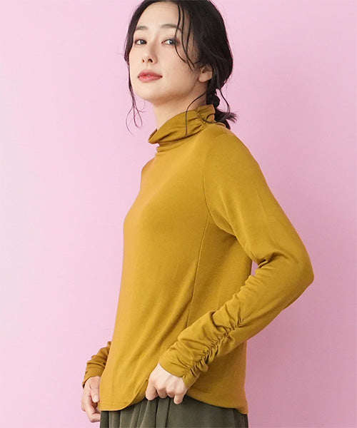 襟・袖ゴムシャーリングハイネック長袖インナーカットソー 36-1745