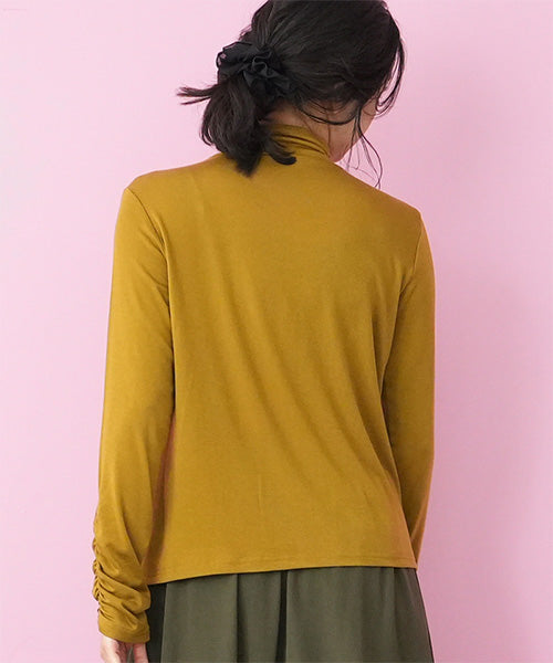 襟・袖ゴムシャーリングハイネック長袖インナーカットソー 36-1745