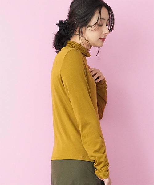 襟・袖ゴムシャーリングハイネック長袖インナーカットソー 36-1745