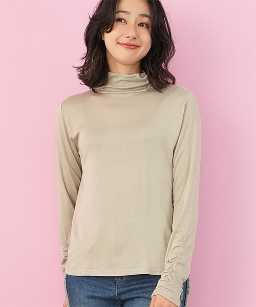 襟・袖ゴムシャーリングハイネック長袖インナーカットソー 36-1745