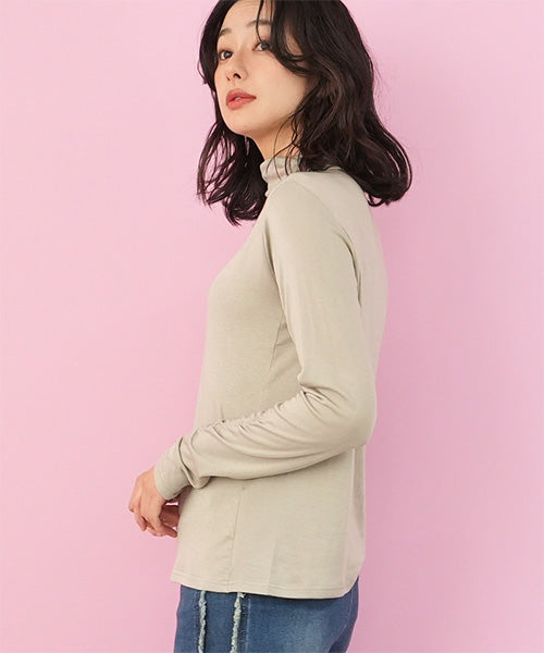 襟・袖ゴムシャーリングハイネック長袖インナーカットソー 36-1745