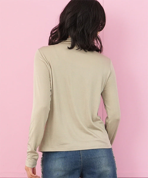 襟・袖ゴムシャーリングハイネック長袖インナーカットソー 36-1745