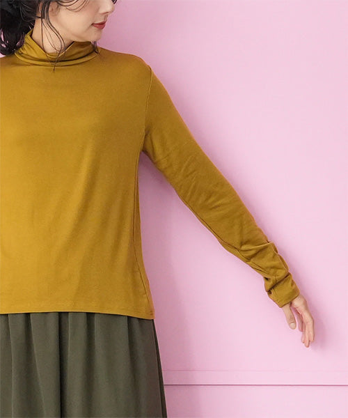 襟・袖ゴムシャーリングハイネック長袖インナーカットソー 36-1745