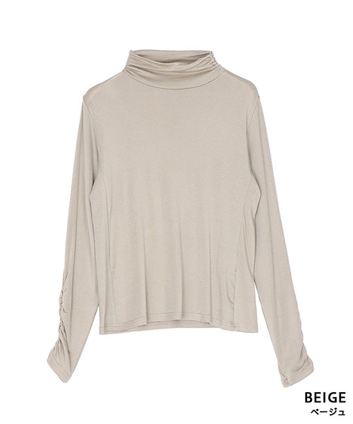 襟・袖ゴムシャーリングハイネック長袖インナーカットソー 36-1745