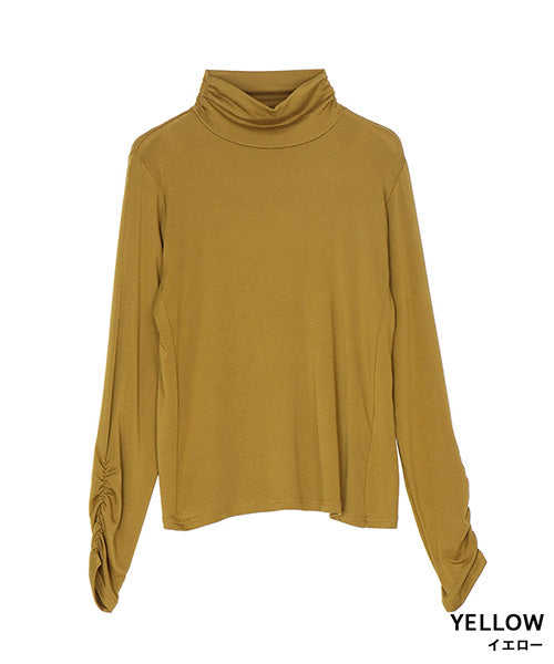 襟・袖ゴムシャーリングハイネック長袖インナーカットソー 36-1745